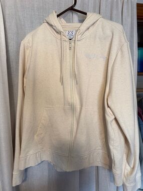 Cozy Cream Zip-Up Hoodie with Subtle Embroidery